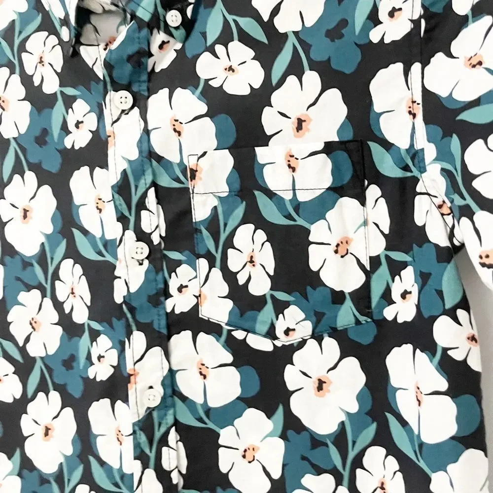 Old Navy Boys Built in Flex Floral Multicolor Casual Button Down L 10-12